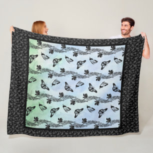 Delphiniums and Butterflies on Sky Fleece Blanket