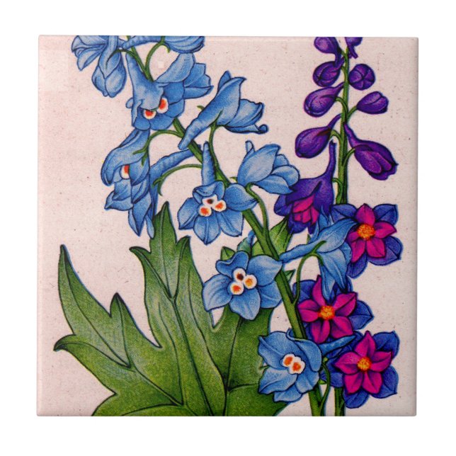 delphiniums in blue and purple ceramic tile (Front)