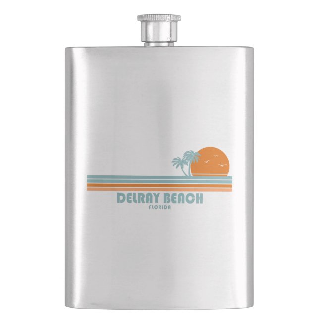 Delray Beach Florida Sun Palm Trees Hip Flask (Front)