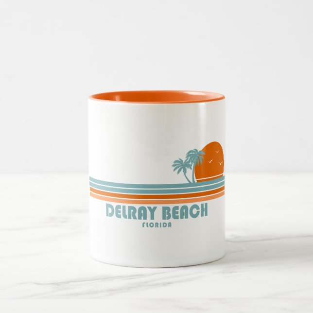 Delray Beach Florida Sun Palm Trees Two-Tone Coffee Mug (Center)