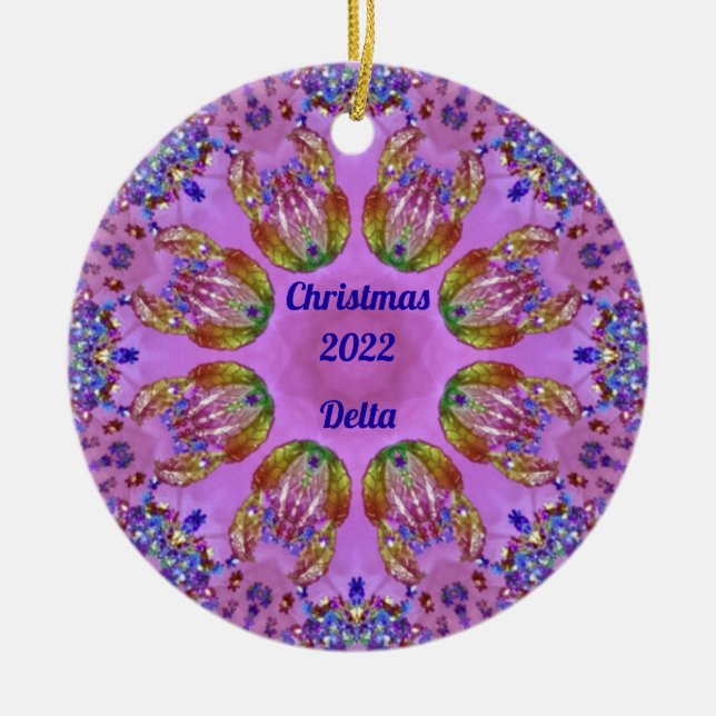 DELTA ~ CHRISTMAS Red Green Blue Pink 2022 ~ Ceramic Ornament (Front)