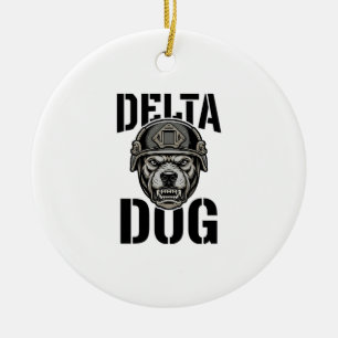 Delta Dog Bulldog Helmet Vintage Engraving Design_ Ceramic Ornament
