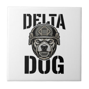 Delta Dog Bulldog Helmet Vintage Engraving Design_ Ceramic Tile