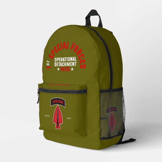 Delta Force Tribute Personalized Olive Printed Backpack (Back Corner Right)