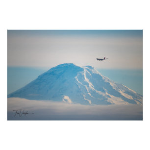 Delta jet flying by Mt. Rainier - Seattle, WA Photo Print