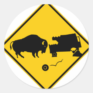Delta Junction, Alaska, Bison Warning Sign Classic Round Sticker