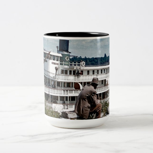 Delta Queen Steamboat  Mississippi River Art Two-Tone Coffee Mug (Center)