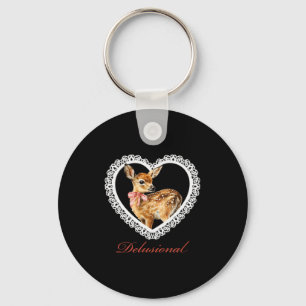 Delusional Baby Deer Vintage Lace Valentine Heart Key Ring