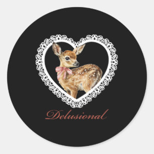Delusional By Deer Vintage Lace Valentine Heart Classic Round Sticker