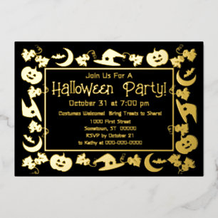 Delux Foil & Black Halloween Party Invitation