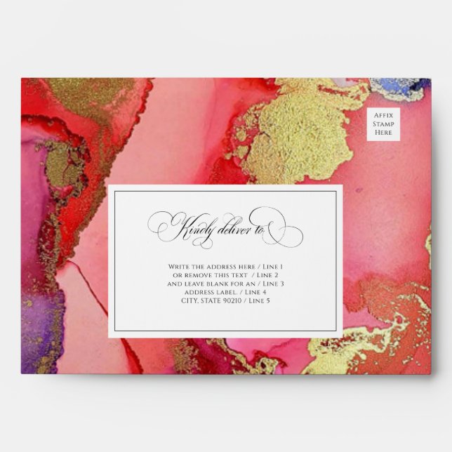 Deluxe Abstract Purple Red and Gold Wedding Envelope (Front)