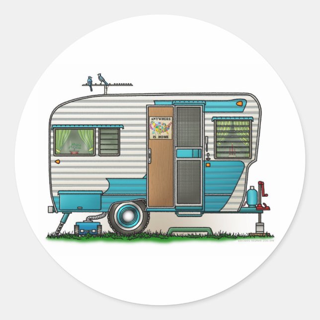 Deluxe Camper Trailer Classic Round Sticker (Front)