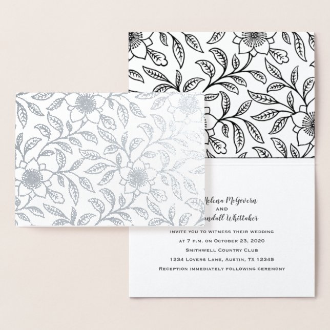 Deluxe Foil Silver Floral Wedding Invitation (Display)