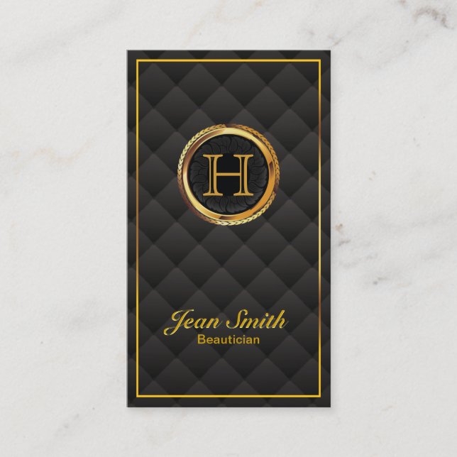 Deluxe Gold Monogram Beautician Business Card (Front)