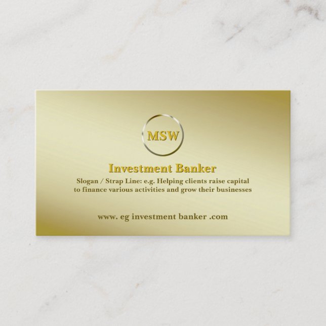 Deluxe Gold Ring Theme for Investment Banker Business Card (Front)