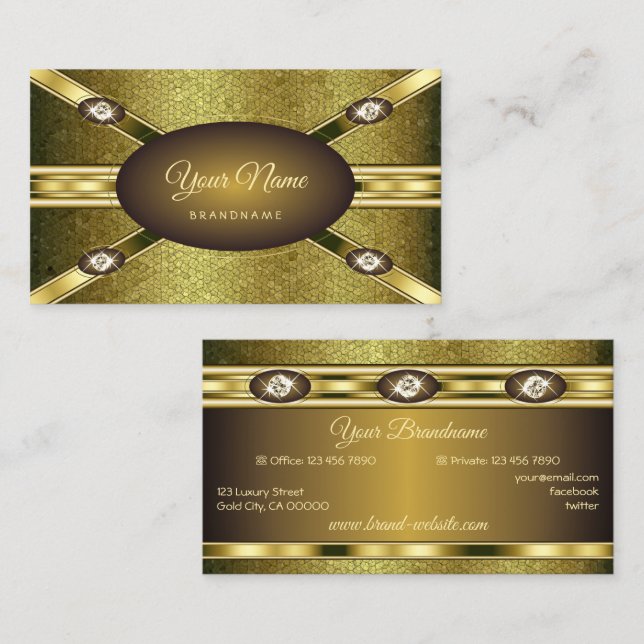 Deluxe Gold Shimmer with Luminous Faux Rhinestones Business Card (Front/Back)