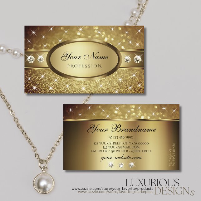 Deluxe Golden Glitter Stars Diamonds Excellent Business Card (Creator Uploaded)