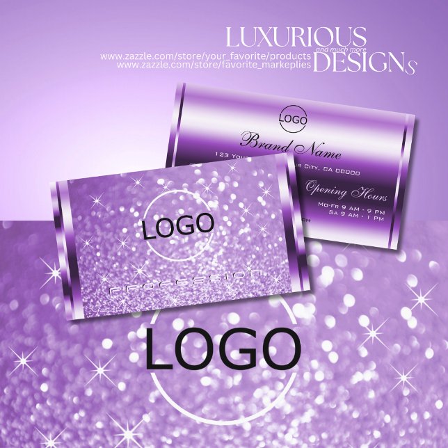 Deluxe Purple Glitter Luminous Stars and Logo Business Card (Creator Uploaded)