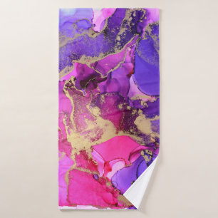 Deluxe Purple Pink Gold Ink Flow. Liquid layers of Bath Towel