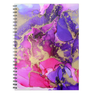 Deluxe Purple Pink Gold Ink Flow. Liquid layers of Notebook