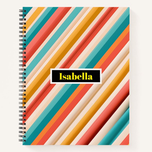 Deluxe Retro Striped Notebook | Colourful Geometri (Front)