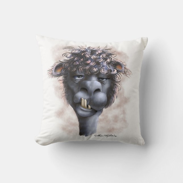 Demented Alpaca Cartoon Cushion (Front)
