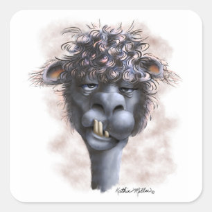 Demented Alpaca Cartoon Square Sticker