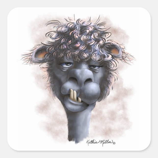 Demented Alpaca Cartoon Square Sticker (Front)