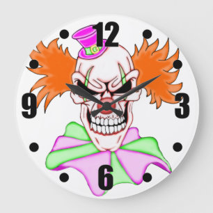 Demented Clown Skull Large Clock