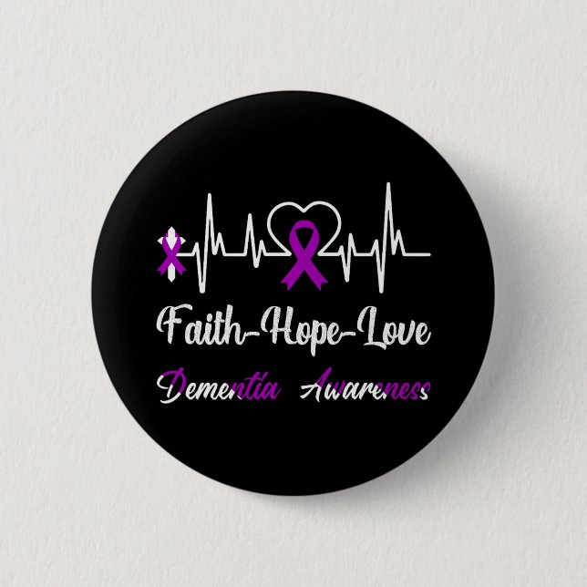 Dementia Awareness Heartbeat Christian Cross Purpl 6 Cm Round Badge (Front)