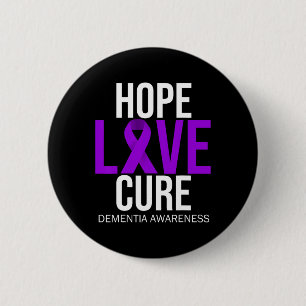 Dementia Awareness Hope Love Cure Purple Ribbon He 6 Cm Round Badge
