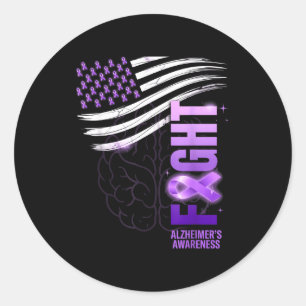 Dementia purple ribbon american flag alzheimer’s classic round sticker