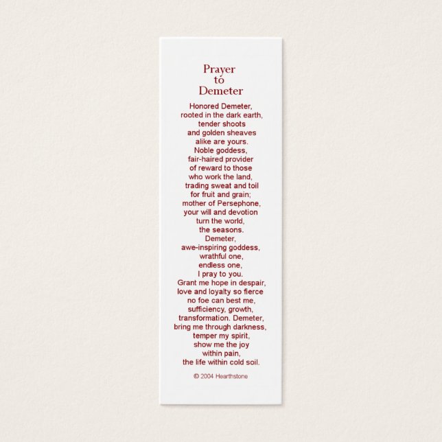 Demeter Prayer Card (Front)