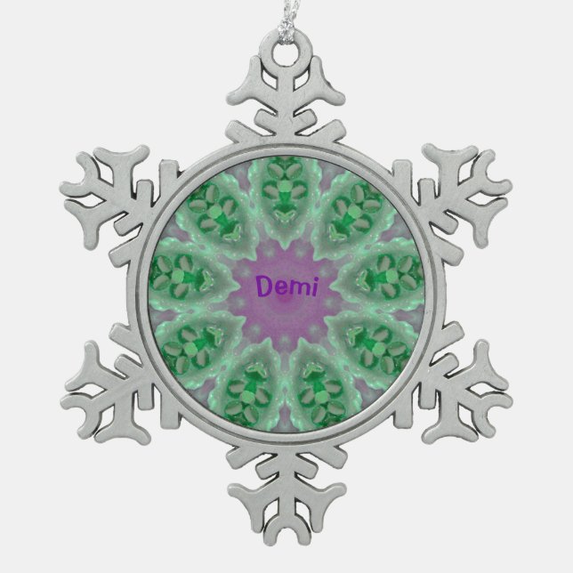 DEMI ~ Personalised Luminous Christmas Fractal ~ Snowflake Pewter Christmas Ornament (Front)