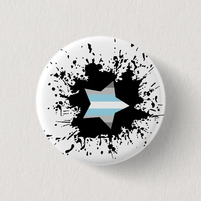 Demiboy Pride Flag Ink Splash Star 3 Cm Round Badge (Front)