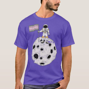 Demigirl Astronaut On Moon Demigirl Flag  T-Shirt