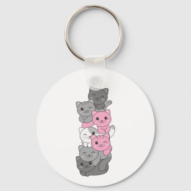 Demigirl Flag Cat Pride Lgbtq Cute Cat Key Ring (Front)