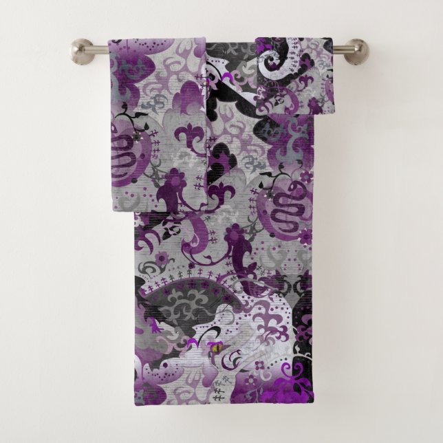 Demisexual Dragon Damask - Pride Flag Colours Bath Towel Set (Insitu)