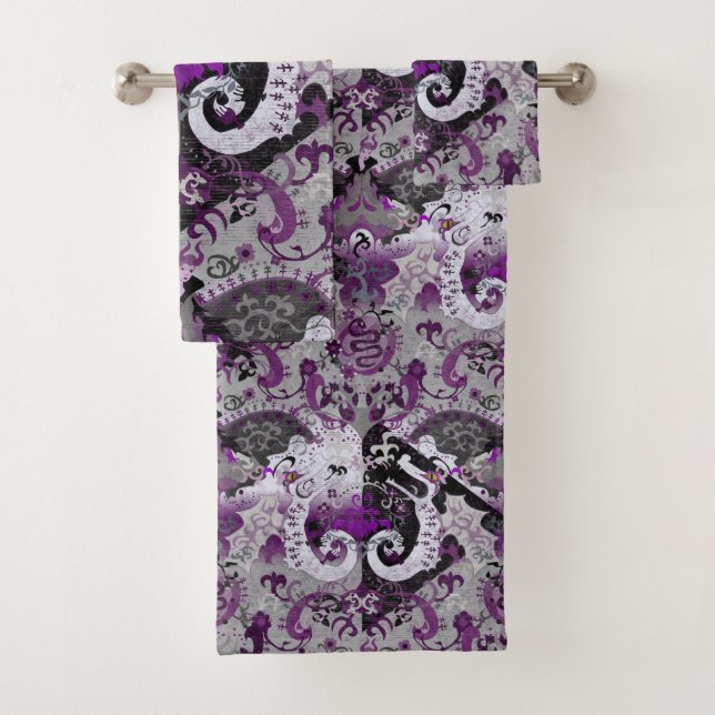 Demisexual Dragon Damask - Pride Flag Colours Bath Towel Set (Insitu)