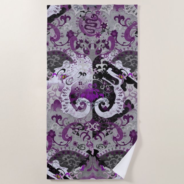 Demisexual Dragon Damask - Pride Flag Colours Beach Towel (Front)