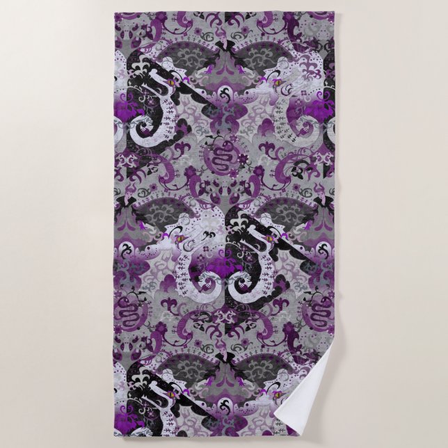 Demisexual Dragon Damask - Pride Flag Colours Beach Towel (Front)