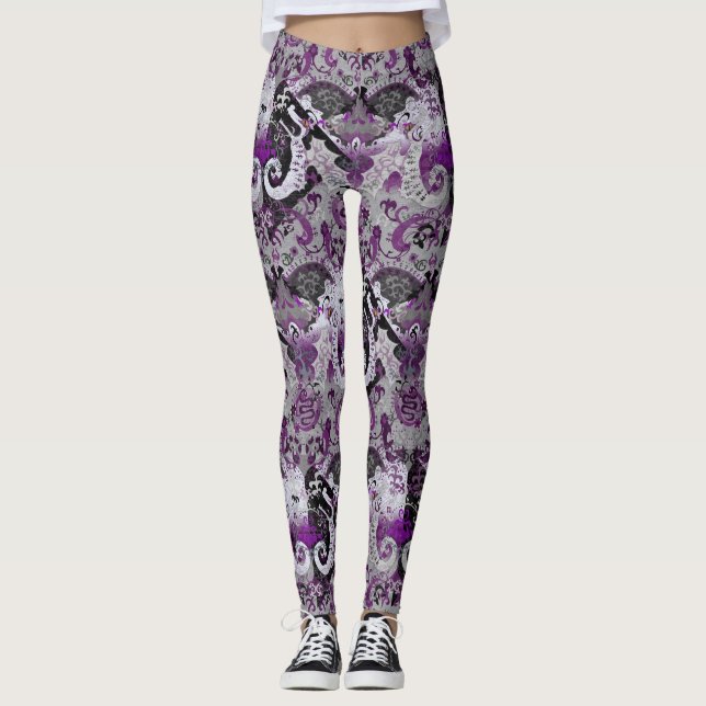 Demisexual Dragon Damask - Pride Flag Colours Leggings (Front)