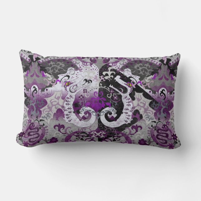 Demisexual Dragon Damask - Pride Flag Colours Lumbar Cushion (Front)