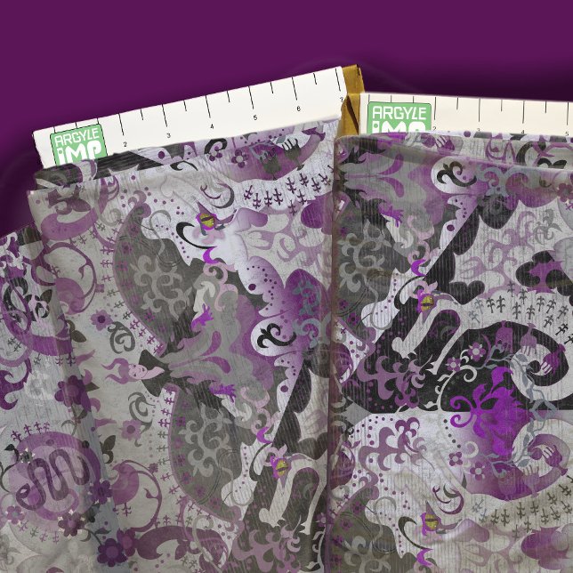 Demisexual Pride Flag Colours Dragon Damask Fabric (close-up with ruler)