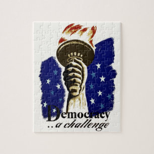 Democracy A Challenge, Poster with Liberty's Torch Jigsaw Puzzle