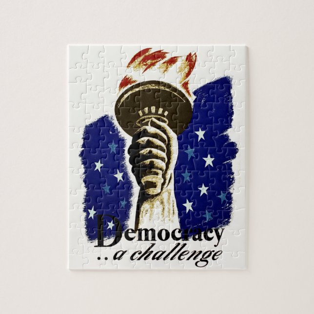 Democracy A Challenge, Poster with Liberty's Torch Jigsaw Puzzle (Vertical)