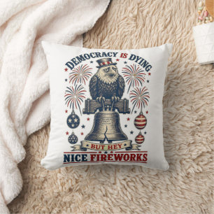 Democracy Dying Eagle Liberty Bell Fireworks Cushion