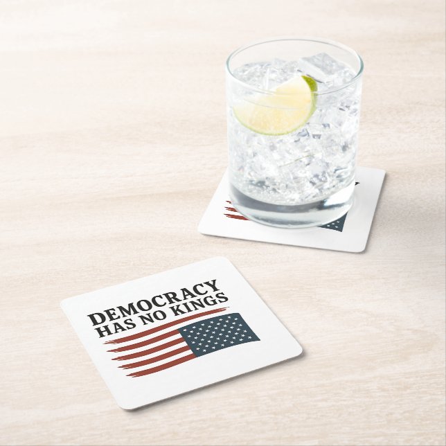 Democracy Has No King Anti Trump USA  Square Paper Coaster (Insitu)