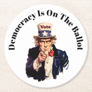 Democracy is on the Ballot 2026 Round Paper Coaster
