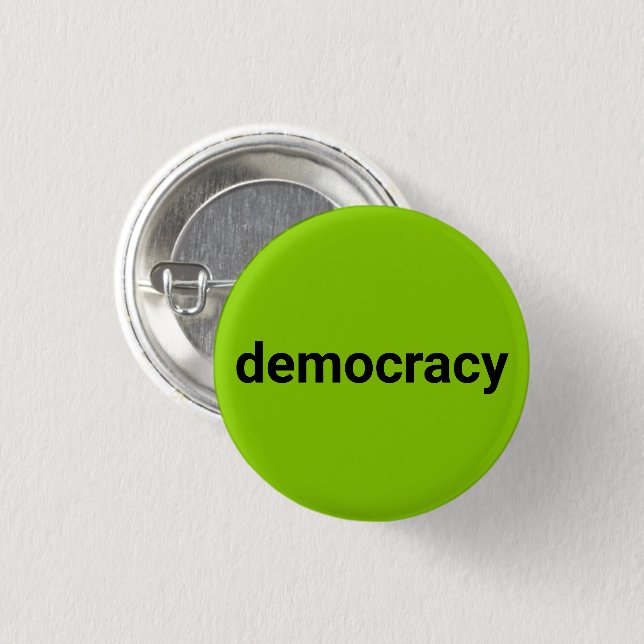 Democracy modern typography black lime green cool 3 cm round badge (Front & Back)